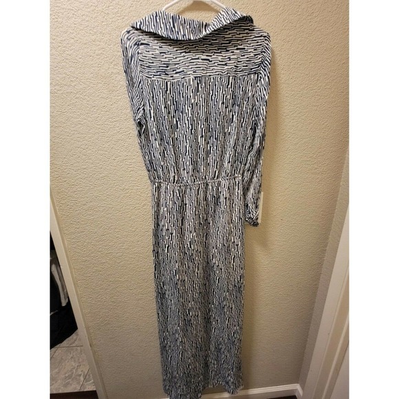 Waverly Grey Blue And White Printed Long Sleeve Collared Maxi Dress Size 6 - Picture 6 of 6